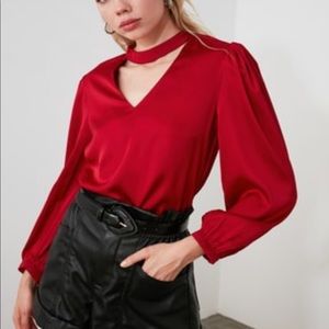 Satin V-Neck Blouse